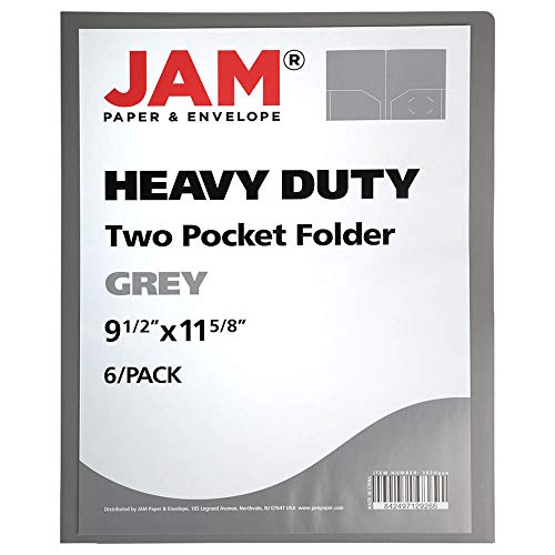 JAM PAPER Heavy Duty Plastic 2 Pocket Extra Tough School Folders - Grey - 6/Pack - color: Grey, size: 6 Per Pack