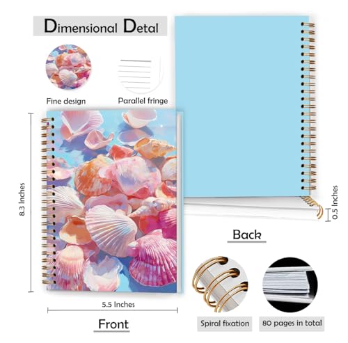 XUNLURY Pink Seashell Beach Notebook, Pastel Coastal Beach Aesthetic Journal, Seashell Gifts Journal, Gifts for Beach Lovers Hardcover Spiral Notebooks, 5.5x8.3 Inch - color: Color_Ff