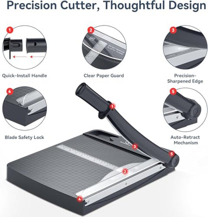 12 Inch Heavy Duty Paper Cutter, 12-16 Sheets Capacity Guillotine Paper Cutter & Paper Trimmer, Paper Cutting Board for Classroom, Crafting, Cardstock Gray - color: Gray
