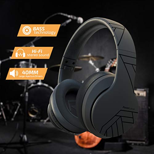 PowerLocus Wireless Bluetooth Headphones, Over Ear Headphones with Microphone, 50H Playtime, HiFi Stereo Sound, Deep Bass, Soft Earmuffs, Foldable Lightweight Headphones for Travel/PC/Cell Phone - color: Matt Black