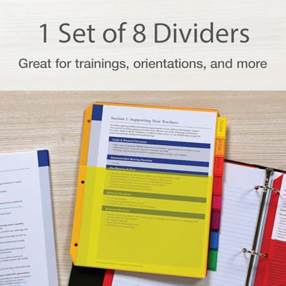 Oxford Heavy-Duty 8-Tab Plastic Binder Dividers with Insertable Tabs & Pockets for Three Ring Binders - Essential Back to School Supplies and Organization Solution, 1 Set