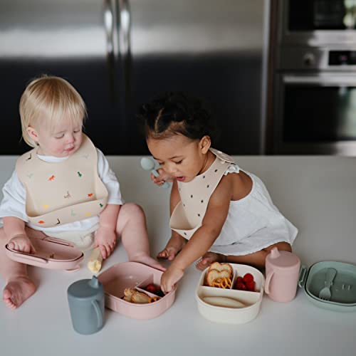 mushie Kids Bento Lunch Box | 3-Compartment & Removable Divider + Fork & Spoon Utensils | Great For Meals, School, Snacks On-the-Go | Dishwasher Safe (Blush) - color: Blush