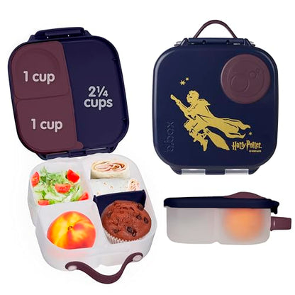 b.box Harry Potter Mini Lunch Box Kids | 4.25 Cup Leak Proof Bento Box for Kids Ages 3+ | 3 Compartment Snack Containers, School Lunch Container, Dishwasher Safe, BPA-Free, PFAS-Free - color: Harry Potter, size: 1-pack