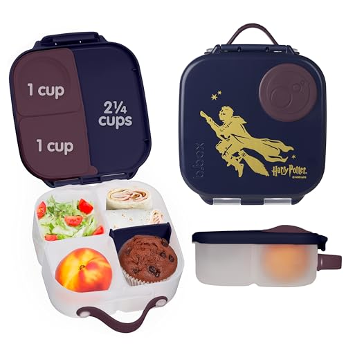 b.box Harry Potter Mini Lunch Box Kids | 4.25 Cup Leak Proof Bento Box for Kids Ages 3+ | 3 Compartment Snack Containers, School Lunch Container, Dishwasher Safe, BPA-Free, PFAS-Free - color: Harry Potter, size: 1-pack