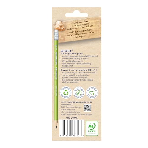 STAEDTLER WOPEX Pre-Sharpened #2 Pencils, Pack of 10 - Ergonomic Triangular Shape, Break-Resistant, Non-Slip Surface, Wood-Polymer, PVC-Free Eraser Tip - style: 10 Count