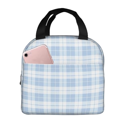 Lunch Bag Plaid Pastel Blue White Insulated Lunch Box Reusable Cooler Tote for Adults Student Girl Boy Work Office School Picnic Over 3 Years Old - color: B0386
