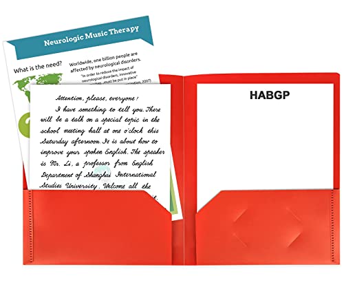 HABGP Plastic Folders with Pockets, 6 Color Heavy Duty Two Pocket Folder Business Card Holder for Office High School - size: 6 Pack