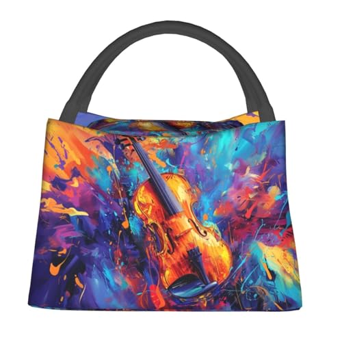 Violin Art Lunch Bag for Women, Girls, Kids, Reusable Insulated Lunch Box for Work, Office, Picnic, Travel, School, Gifts - color: Violin Art
