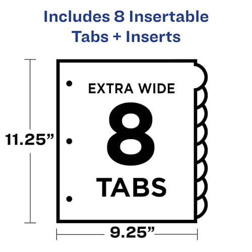 Avery Plastic 8-Tab Binder Dividers with Pockets, Style Edge Insertable Multicolor Tabs, 1 Set (11293)