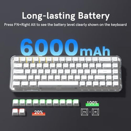 Womier Q61 PRO Wireless Keyboard with RGB Backlighting, 60% Mechanical Gaming Keyboard, Hot-Swappable Creamy Keyboard for PC, BT 5.0/2.4GHz/USB C, OEM Profile, Side-Engraved PC+ABS Keycaps - White - color: White