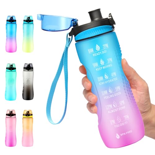 Water Bottle,25oz Motivational Water Bottle with Time Marker,Sports Water Bottle with Carrying Strap,Leakproof & BPA Free,Reusable,for Teenager, Adult,Outdoors, Cycling, School & Office - color: Blue Purple, size: 25.4 Ounces