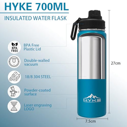 24oz Insulated Water Bottle–Vacuum Stainless Steel Bottle with | Straw, Spout, Handle, 3 Lids–Leak Proof, BPA Free, Fits Cup Holders–Metal Thermos for Hiking, Gym, Car, Bike （Light Blue） - color: Light Blue