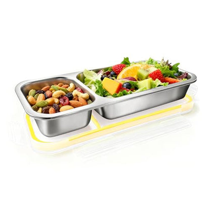 Upgraded Snackle Box Container, 2-Compartment Leak-Proof Bento Box for Kids & Adults, Reusable Stainless Steel Snack Containers with Lids, Perfect for Lunchables & Snack Packs (2 Compartment Yellow) - color: 2 Compartments Yellow