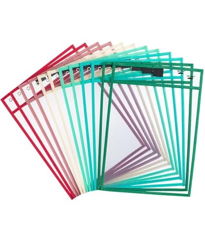 Mr. Pen- Reusable Dry Erase Pocket Sleeves, 10" x 14", 12 Pack, Colorful | Clear Plastic Paper Sleeves, Ticket Holders, Clear Plastic Sheet Protectors, Teacher, School, Classroom Supplies - color: Coral, size: 12 Pack