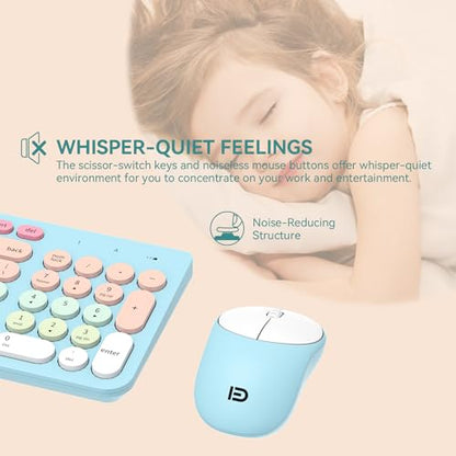 Wireless Keyboard and Mouse Combo, 2.4GHz Colorful Cute Round Keycaps Keyboard for Office Computer PC Desktops Laptop (96 Keys Light Blue) - color: 96 Keys Light Blue