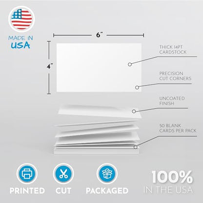 Home Advantage 4x6 Blank Index Cards - 50 Pack of Heavy Duty Bleed Proof Notecards & Flashcards - size: 4x6
