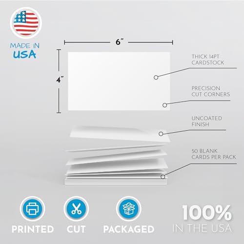 Home Advantage 4x6 Blank Index Cards - 50 Pack of Heavy Duty Bleed Proof Notecards & Flashcards - size: 4x6