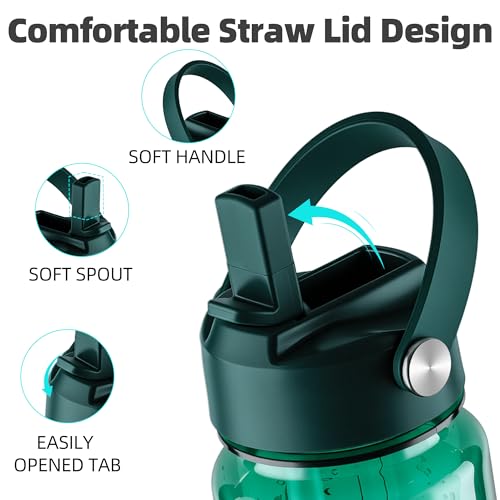 Fanhaw 32 oz Clear Water Bottle with Straw Lid - Tritan, BPA-Free, Lightweight, Wide Mouth, Leak-Proof, Perfect for Gym, Travel, School, Office, and Sports(Dark Green) - color: Dark Green
