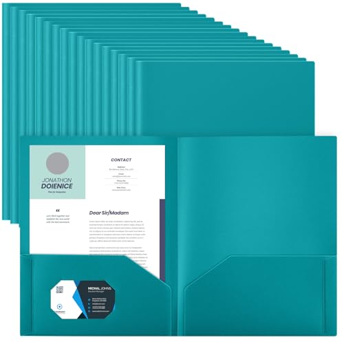 Gueevin 100 Pack Plastic Folder with Pockets, 2 Pocket Folders, Plastic Glossy Folders Fit Letter Size Paper, Heavy Duty Durable File Folder with Business Card for Home Office School (Turquoise Green) - color: Turquoise Green