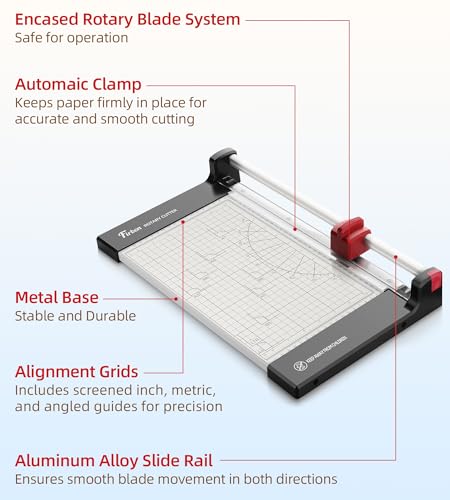 Firbon 12" Rotary Paper Trimmer with Replaceable Blade, Heavy Duty 6-Sheet Capacity Cutter for Cardstock, Photos, Scrapbooking, Office, School & Studio