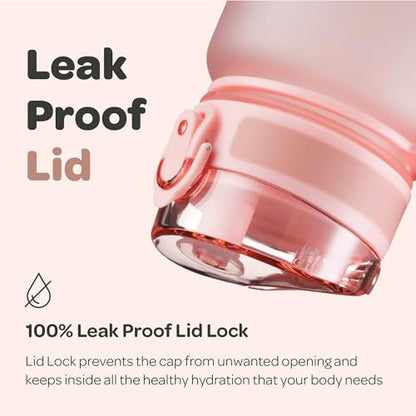 Hydracy Water Bottle with Time Marker -Large 32oz BPA Free & No Sweat Sleeve -Leak Proof Gym Bottle with Fruit Infuser Strainer & Times to Drink -Ideal for Fitness Sports & Outdoors | BPA-Free Tritan, Leakproof Flip-Top Lid,No-Sweat Sleeve,Carry Strap,Dai