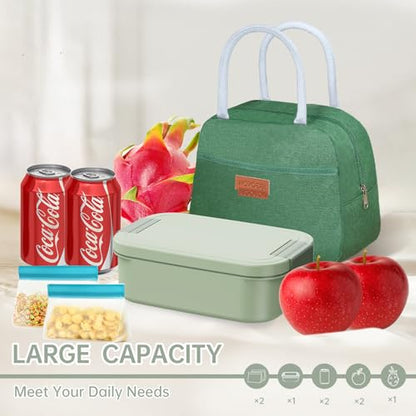 JBGOYON 4-in-1 Bento Box and Insulated Lunch Bag Set, Green | 6-hour insulation, 7.5 L lunch bag, leakproof 1.9 L container with 2 sauce cups, fork and spoon, 2 snack bags, BPA-fre - color: Green