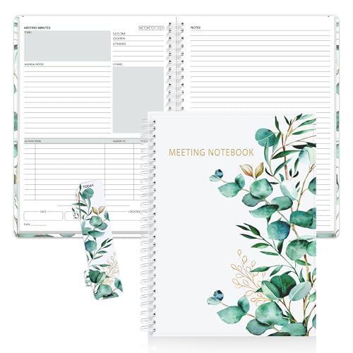 SUNEE Half Meeting Half Note - 7.5"x10" Professional Notebooks for Work - 160 Pages, B5 Size Project Planner, Spiral Meeting Agenda/Minutes Organizer for Women Men, Note Taking, Office & Business - color: Leaf, size: B5 7.5"x 10"