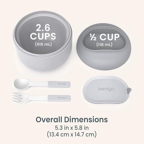 Bentgo Bowl - Insulated Leak-Resistant Bowl with Snack Compartment, Collapsible Utensils and Improved Easy-Grip Design for On-the-Go - Holds Soup, Rice, Cereal & More - BPA-Free, 21.2 oz (Gray) - color: Gray