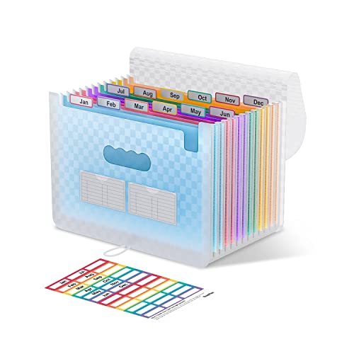 ThinkTex Accordion File Organizer, 12 - Pocket Expanding File Folders | for Paper Receipts, Bills&Taxes Organizer, Portable Letter/A4 Size Document Holder for School, Office, Home - color: Blue