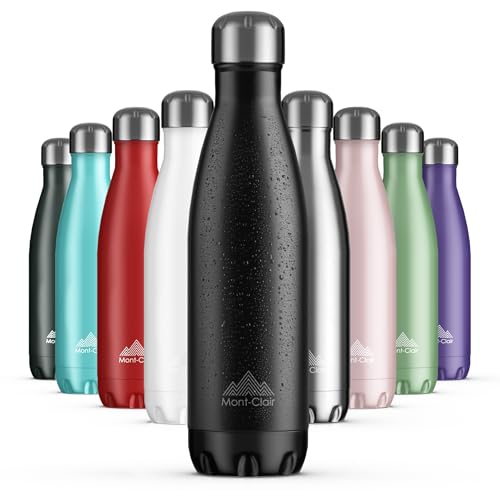 Mont-Clair Stainless Steel Water Bottle, Vacuum insulated - BPA Free, 12h Hot & 24h Cold Drinks, Metal Water Bottle 500ml Leakproof, Ideal for Adult, Kids, Running - Black - color: Black, style: 17 Ounces