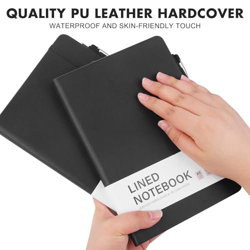Aodaer 12 Set Lined Notebook Journals with Pens A5 Notebooks 100 GSM College Ruled Hardcover Notebook PU Leather Notepad with Pen Holder for Office School, 5.7 x 8.3 Inches, Black - color: Black