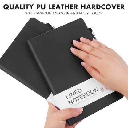 Aodaer 12 Set Lined Notebook Journals with Pens A5 Notebooks 100 GSM College Ruled Hardcover Notebook PU Leather Notepad with Pen Holder for Office School, 5.7 x 8.3 Inches, Black - color: Black