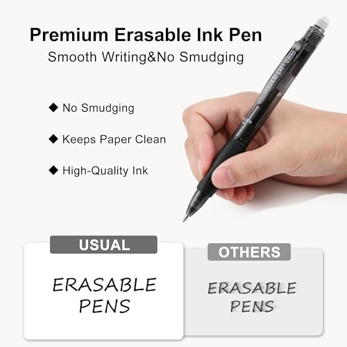 USUAL Retractable Erasable Pens 12 Black Erasable Gel Pen 0.5mm Erasable Gel Pens Black Make Mistakes Disappear Smooth Writing Pen Office Back-to-School Supplies (Black) - color: 12 Black