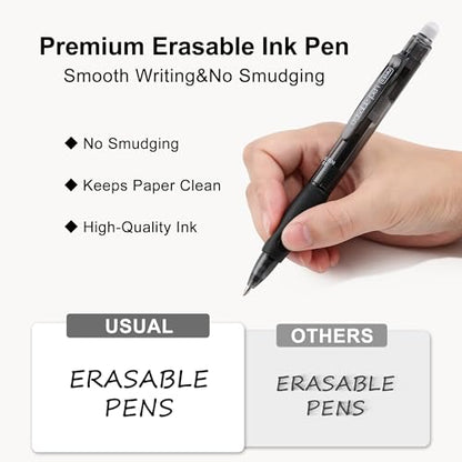 USUAL Retractable Erasable Pens 12 Black Erasable Gel Pen 0.5mm Erasable Gel Pens Black Make Mistakes Disappear Smooth Writing Pen Office Back-to-School Supplies (Black) - color: 12 Black