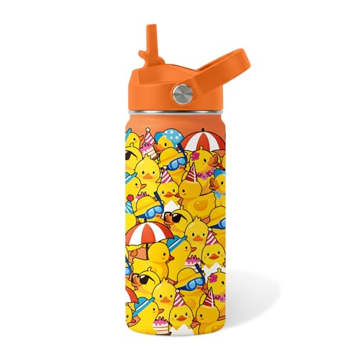 Duck Gifts for Boy Girls - 16oz Kids Water Bottle with Straw, Rubber Duck Stainless Steel Water Bottles Insulated, BPA-free, Leak-proof, Cute Cartoon Tumbler for School, Travel, Children Gift Cup(1pc) - color: Ducks, size: 16 Ounces