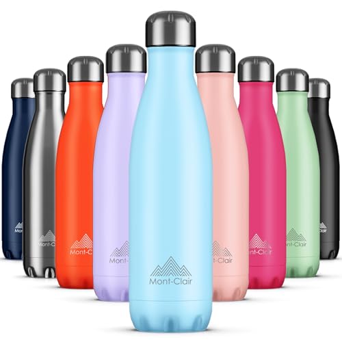 Mont-Clair Stainless Steel Water Bottle, Vacuum insulated - BPA Free, 12h Hot & 24h Cold Drinks, Metal Water Bottle 17 oz Leakproof, Ideal for Adult, Kids, Running - Pastel Blue - color: Pastel Blue, style: 17 Ounces