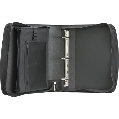 Five Star Zipper Binder, 2-Inch Capacity, 3 D-Rings, Exterior Zippered Pockets, Interior Mesh Pouch, Easy Grip Spine, Black Cover (66352)