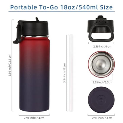 Volhoply 18oz Insulated Water Bottle Bulk 2 Pack,Kids Stainless Steel Water Bottles with Straw Lid,Double Wall Vacuum Reusable Metal Cups,Wide Mouth Sports Flask Keep Hot and Cold(Red Purple,2 Set) - color: Red Purple