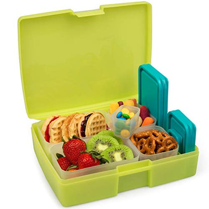 Bentology Bento Lunch Box Set w 5 Leakproof Made-to-Size Snack Containers & Built-In Utensil Holder- Meal Prep Made Easy w Reusable, Kid's Back to School or Office- Durable, BPA Free, Dishwasher Safe - color: Green