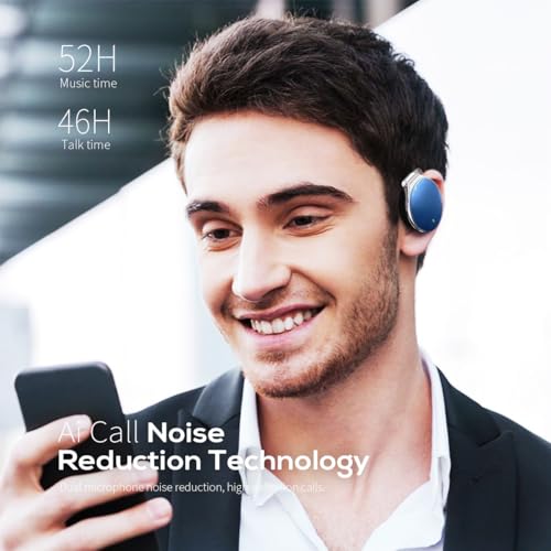 Open Ear Headphones Wireless, 52Hrs Playtime, with Hook Bluetooth Headset | Lightweight Earphones, Clip-On Ear Design, Dual Device Pairing, for Workouts - color: White Blue