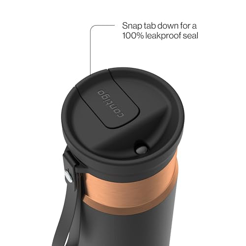 Contigo SnapSeal 473.2ml(16온스) 스테인리스 스틸 진공 단열 물병, 누출 방지 자동 닫힘 뚜껑(빨대 호환) 및 휴대용 스트랩, BPA 프리 및 납 프리, 식기세척기 사용 가능 - color: 감초 청동, size: 16온스