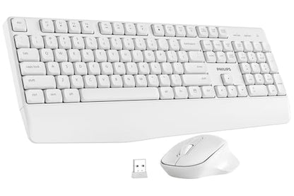 PHILIPS Wireless Keyboard and Mouse Combo-Ergonomic Keyboard and Mouse Wireless Combo with Silent Design,Plug n' Play,Sleep Mode and 2.4GHz Keyboard for Mac, Windows, Laptop-White - color: White