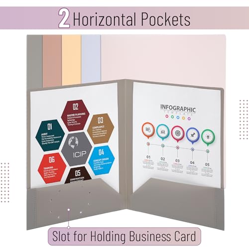 Mr. Pen- Plastic Folders with Pockets, 5 pcs | Aesthetic File Folder with Business Card Slot, 2-Pocket Folder, Back to School, Office, Filing Supplies - color: Creamy Serenity, size: 5 Pack