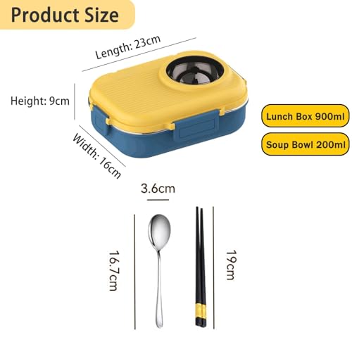 Bento Lunch Box, 304 Stainless Steel Portable Leakproof Lunch Food Containers Set with 3 Compartment for Adults - with Chopsticks Spoon Soup Bowl Gift for Friends, Family (Beige)