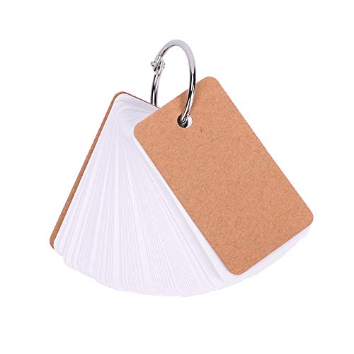 Mini Blank Flash Cards with Binder Rings Kraft Paper Blank Index Cards 4x6 with Punched Holes Easy Flip Flash Card White Study Note Cards Unruled Memo Scratch Pads Small DIY Greeting Cards 5 Pack - color: Brown