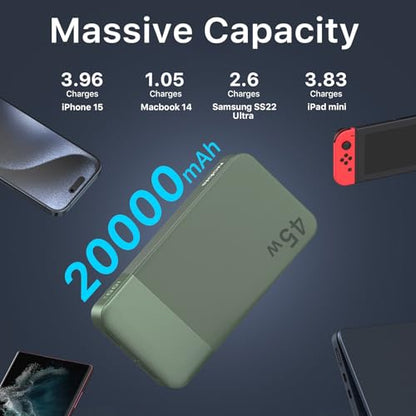 NOBIS Portable Charger, 20000mAh Power Bank, 45W Power Bank Fast Charging, Battery Pack with C to C Cable, Battery Bank with Digital Display for iPhone Android Laptop etc(Green) - color: Green