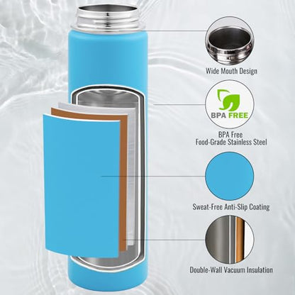 Fijinhom Insulated Water Bottle with Handle, 304 Stainless Steel Water Bottles with Wide Mouth, Double Wall Vacuum Sports Water Bottle, BPA Free, Keep Cold and Hot, 24 Ounces, Monster Blue - color: Monster Blue, size: 24 Ounces