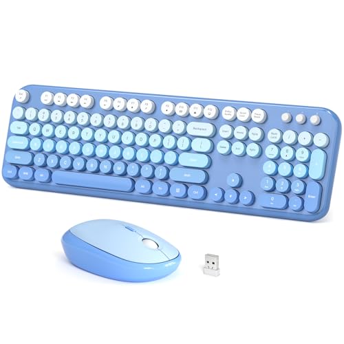 Dilter Wireless Keyboard Mouse Combo, Typewriter Full Size Keyboard with Number Pad and 2 in 1 USB Connected Mouse for Windows 7/8/10, Laptop, Desktop, PC, Computer (Blue Colorful) - color: Sky Blue