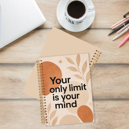 Motivational Gifts Spiral Notebook for Women Men 5.5x8.3 Inch | Inspirational Gifts for Women Men,Your Only Limit Is Your Mind Positive Affirmations Boho Botanical Neutral Notebook Journal - color: Bohemian plant style white