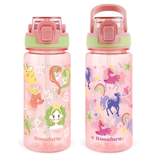 Kids Water Bottle for School, 20 Oz Plastic Straw Water Bottle with Silicone Spout and Leakproof Cover, Dishwasher Safe (Unicorn/Zodiac Signs) - color: Unicorn/Zodiac Signs, size: 20oz (2 Packs)